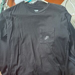 PINK Victoria's Secret Black Long Sleeve Pocket Tee with Embellished 'P'